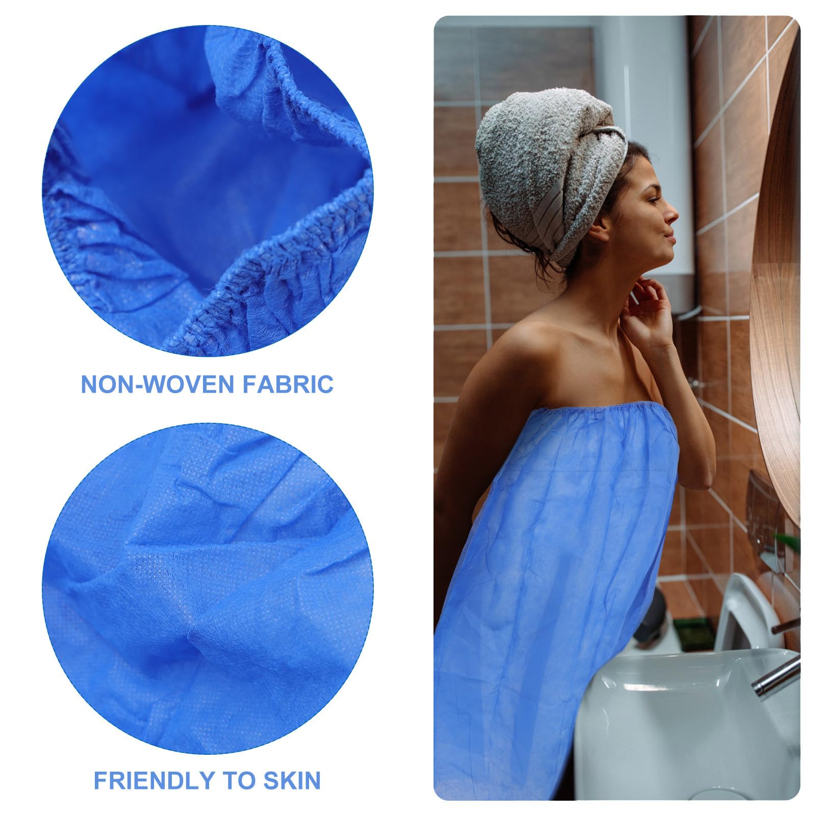 Faldas para Baño Desechables de Tela No Tejida, 10 Unidades en Azul, Ligeras y Transpirables, para Tratamientos en SPA y Sauna