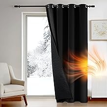 Deconovo Thermal Door Curtains for Winter with Thick Microfiber Quilted Lining, Energy Saving Blackout Curtain Eyelet, Cold Resistant Black Curtain for Bedroom, 52 x 84 Inch, 1 Panel