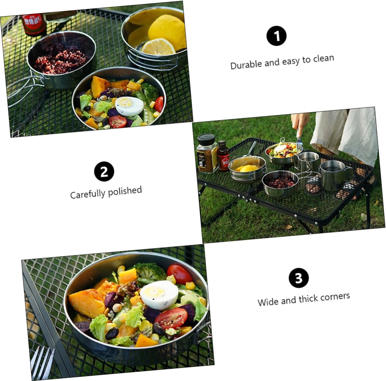 5pcs Stainless Steel Cup Pot Set Camping Tableware Picnic Pot Folding Table Cookware