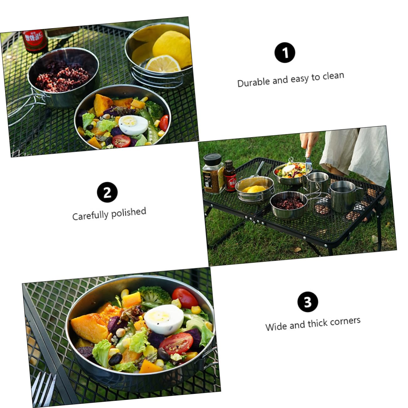 Toyvian Lot de Vaisselle Camping Acier Inoxydable 5 Pièces Set Tasses Bols Résistants Empilables pour Pique-niques Barbecue Randonnée en Plein Air