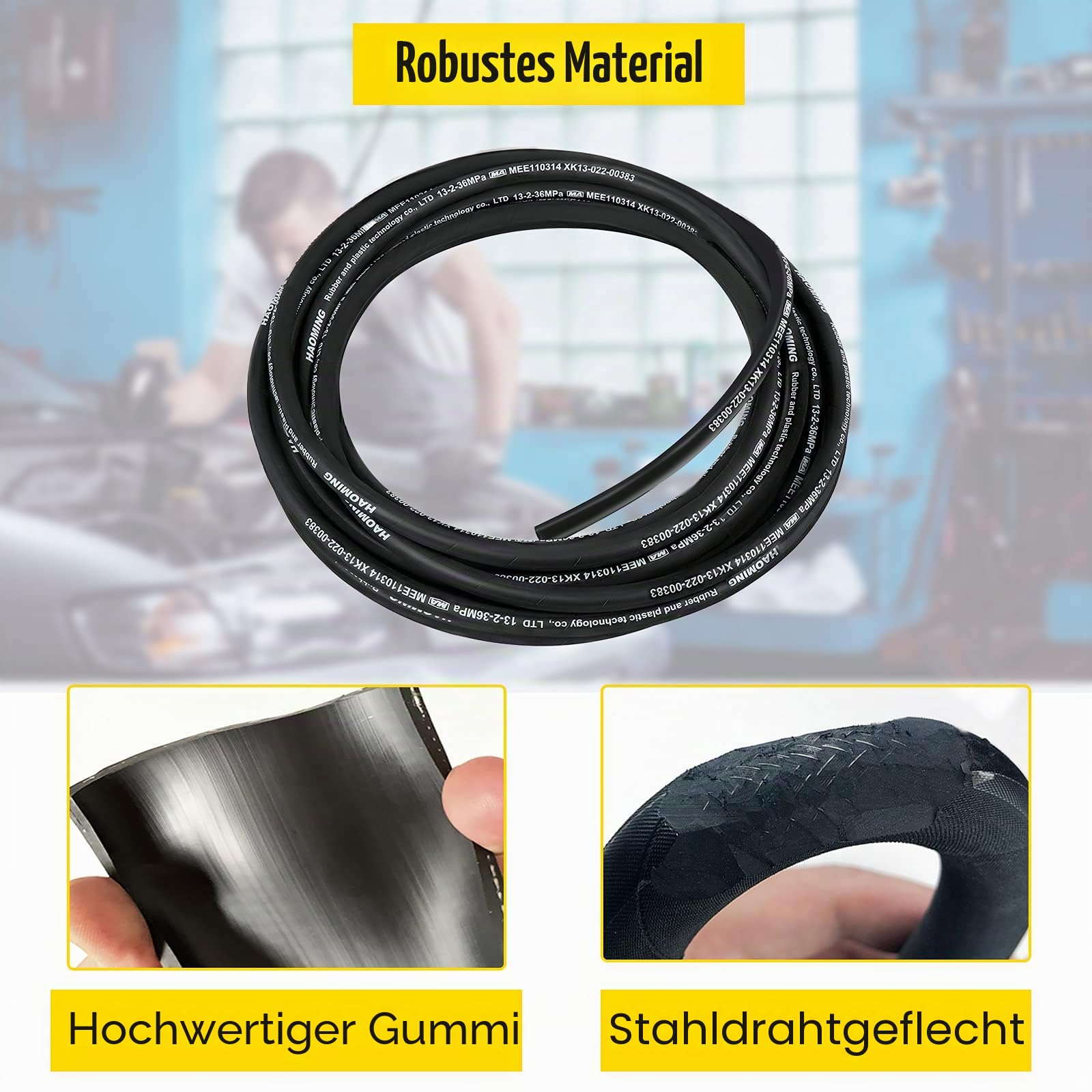 VEVOR Hydraulikschlauch, 15 m Gummi-Hydraulikölschläuche mit 2 hochfesten Stahldrahtgeflechten, Innendurchmesser 1/2 Zoll, 5000 PSI, Großpackungen -40 °F bis 250 °F, flexibler Schlauch