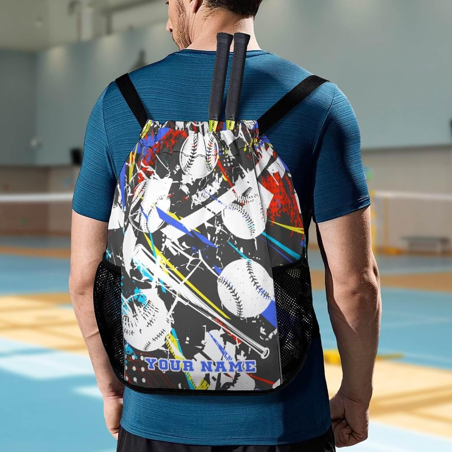 Custom Baseball Drawstring Backpack - Cute Cinch Sack, String Backpacks with Pocket for Kids Women Men Boys Girls for Gym Outdoor Sports Travel Athletic Drawstring Bag - Lightweight/Foldable
