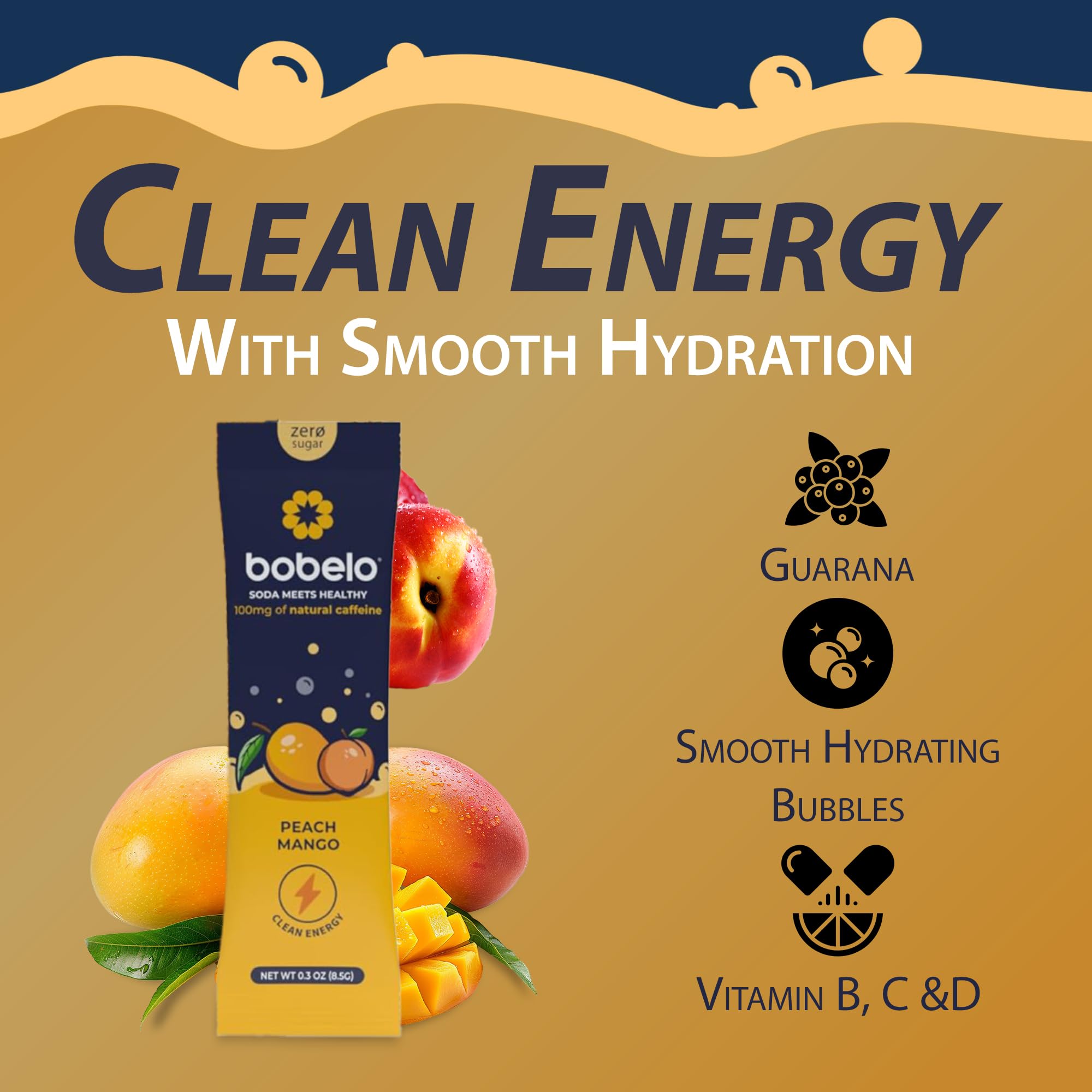 Bobelo Self-Carbonating Energy Drink Mix, Peach Mango, 15 Packs — Amazon image 3