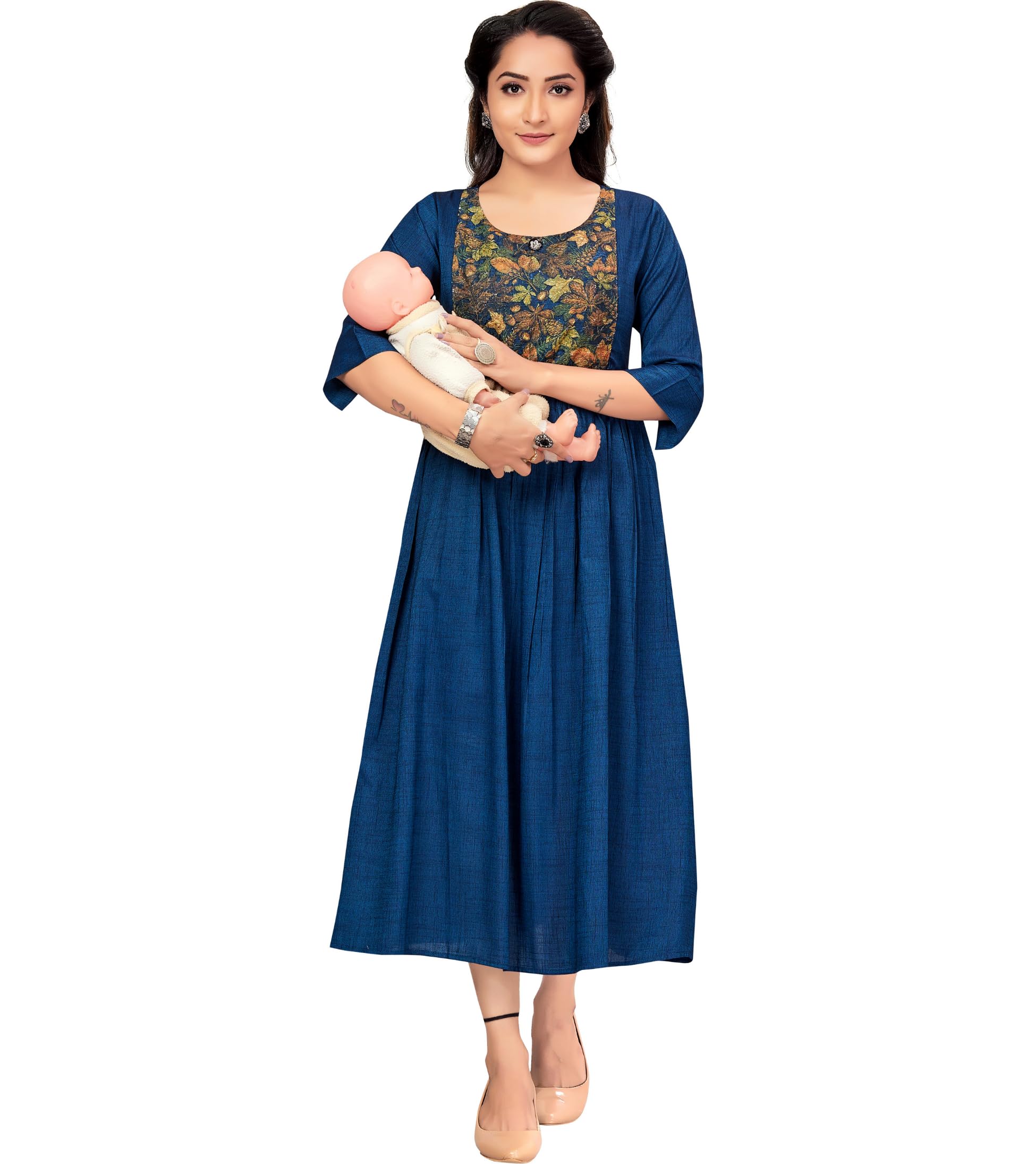 RITIJYA Feeding Kurtis for Women with Zip | Maternity Gown Pregnancy Dress for Nursing Mothers | Viscose Rayon | Stylish & Comfortable | S to 4XL | Maternity Wear Feeding Dress Tops