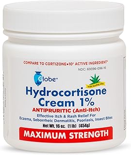 Globe Hydrocortisone Maximum Strength Cream 1% w/Aloe, 16 oz, Anti-Itch Cream for Redness, Swelling, Itching, Rash, Bug/Mosquito Bites, Eczema, Hemorrhoids & More, 16 oz Jar