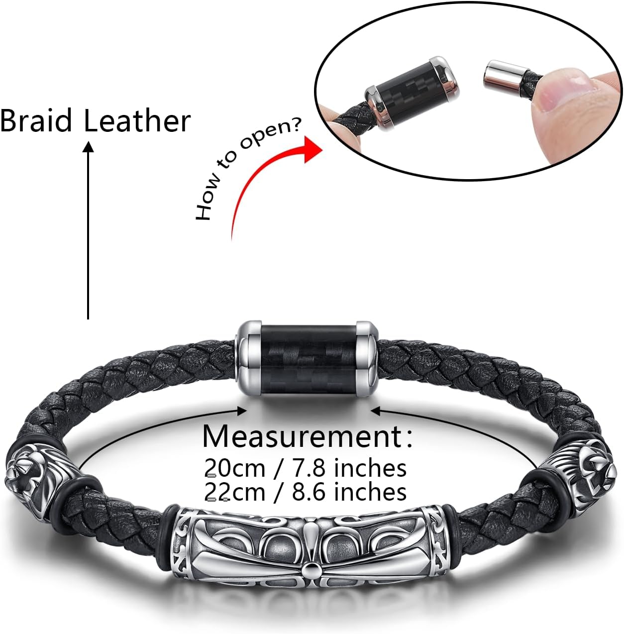 Mr.Van Handmade Braided Leather Bracelet for Men, Premium Genuine Men's Leather Cuff Bracelet with Titanium Ornaments - Image 3