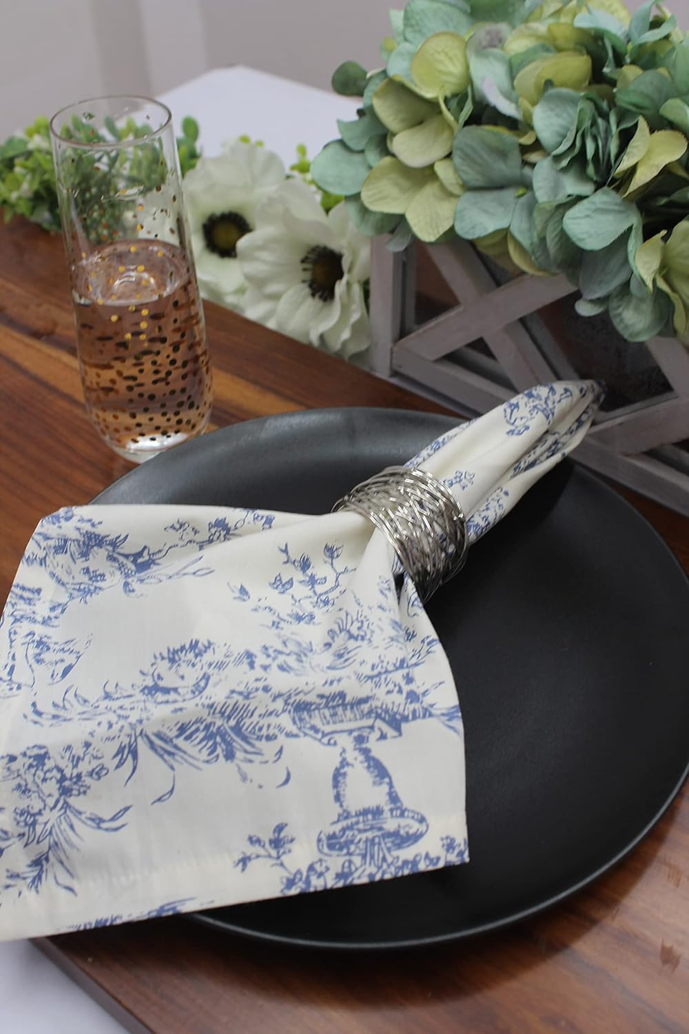 COTTON CRAFT Cloth Napkins - Set of 12-100% Cotton Reusable Country French Toile Dinner Napkin - Everyday Spring Summer Fall Christmas Holiday Party Gift - Soft Absorbent Serviette -18x18 - Blue