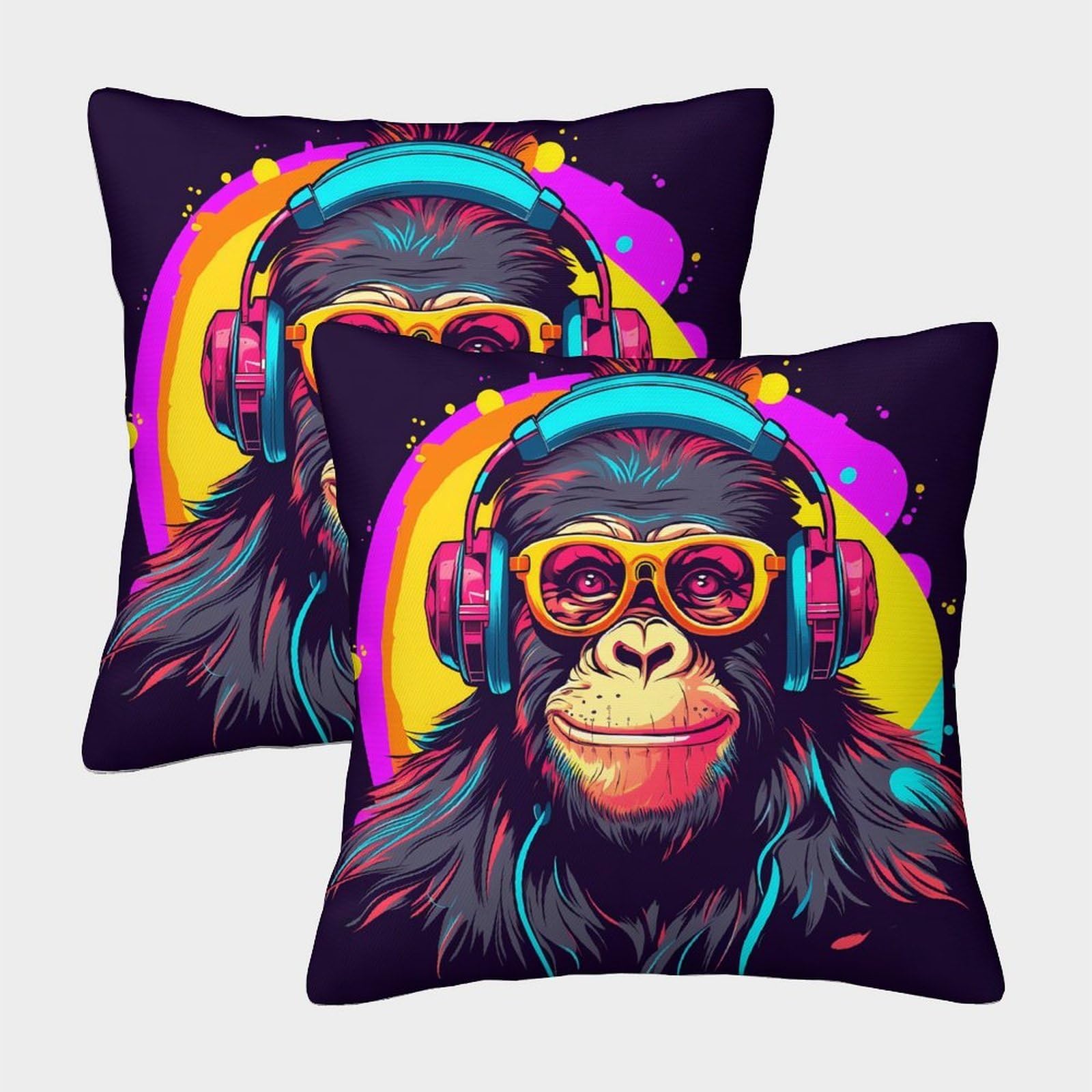 Emyxpaqm Style-3 Dj Gorilla Cushion Covers Set Of 2, Premium Polyester Couch Pillow Covers With Hidden Zipper, Premium Square Throw Pillow Cases, For Garden Livingroom Couch Patio Furniture 45X45cm