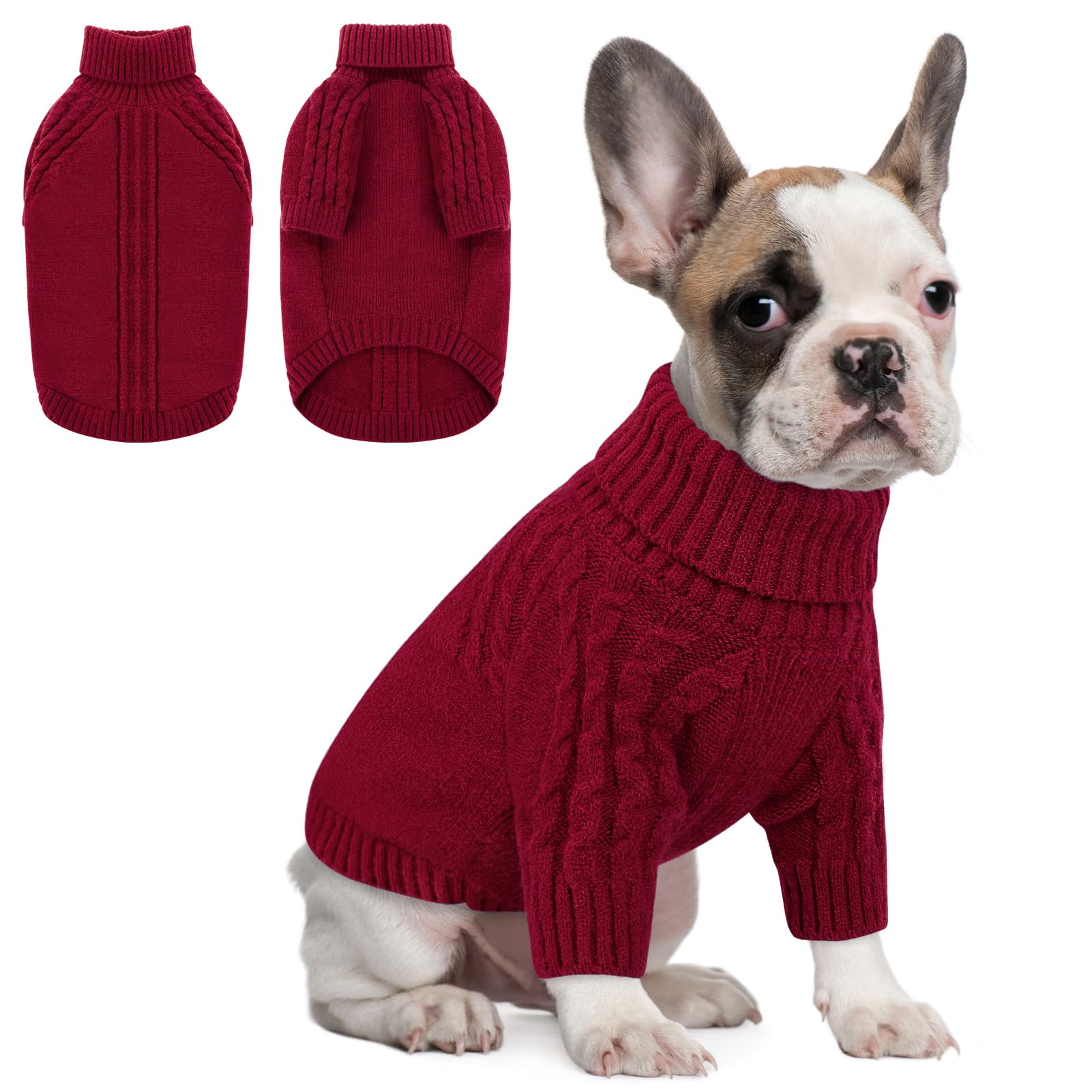 Queenmore Dog Jumper Large, Highly Elastic Knitted Pet Winter Clothes for French Bulldog, Greyhound, Whippet, Corgi (Red, L)