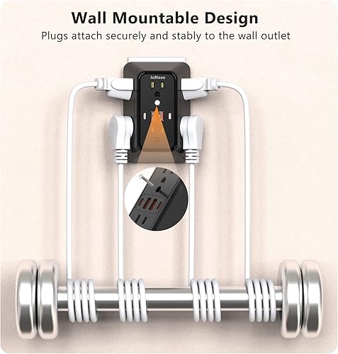 Miniatura 3 de Cargador de pared USB con protector de sobretensiones con 4 puertos USB (2 USB C), extensión de enchufe, extensión de enchufe, adaptador de enchufe
