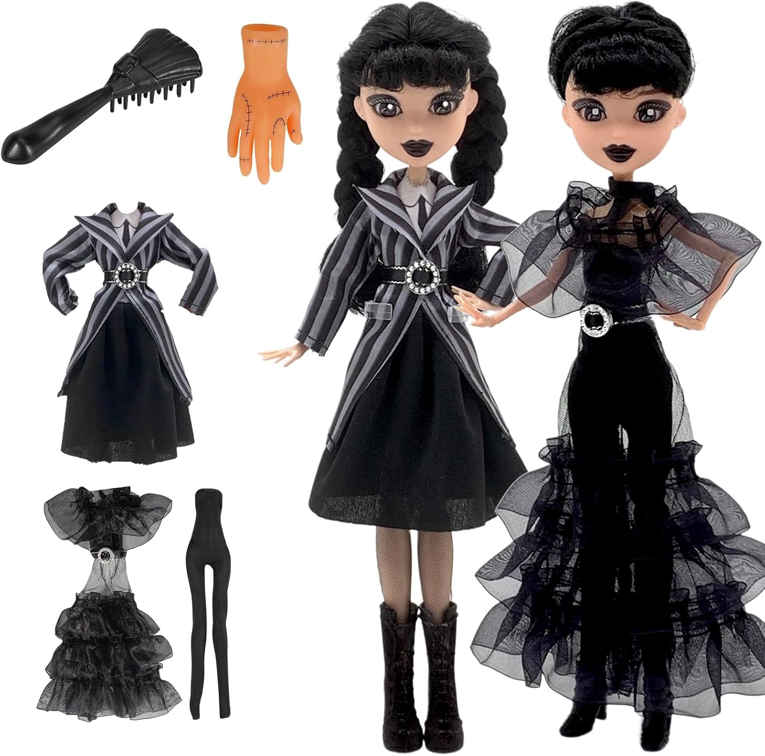 Dumwick 11.5'' Adams Doll with Gift Box, High Heels, Black Dress, and Hair, Perfect Christmas and Birthdays Toy Gift for Girls & Fans (2PCS)