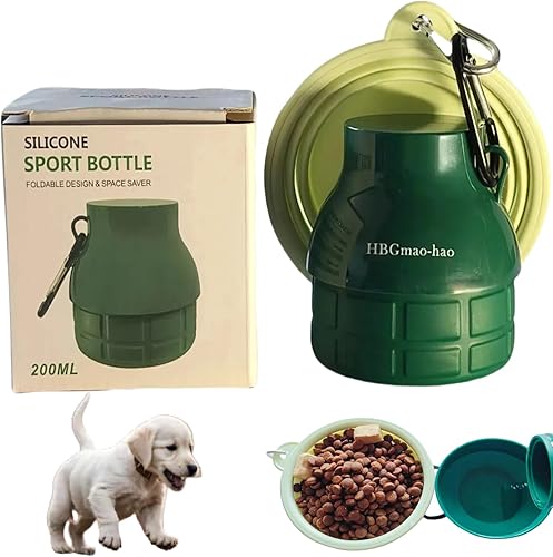 Botella de agua de viaje para perros con cuenco plegable, juego portátil 2 en 1 a prueba de fugas para perros y gatos pequeños a medianos, perfecto
