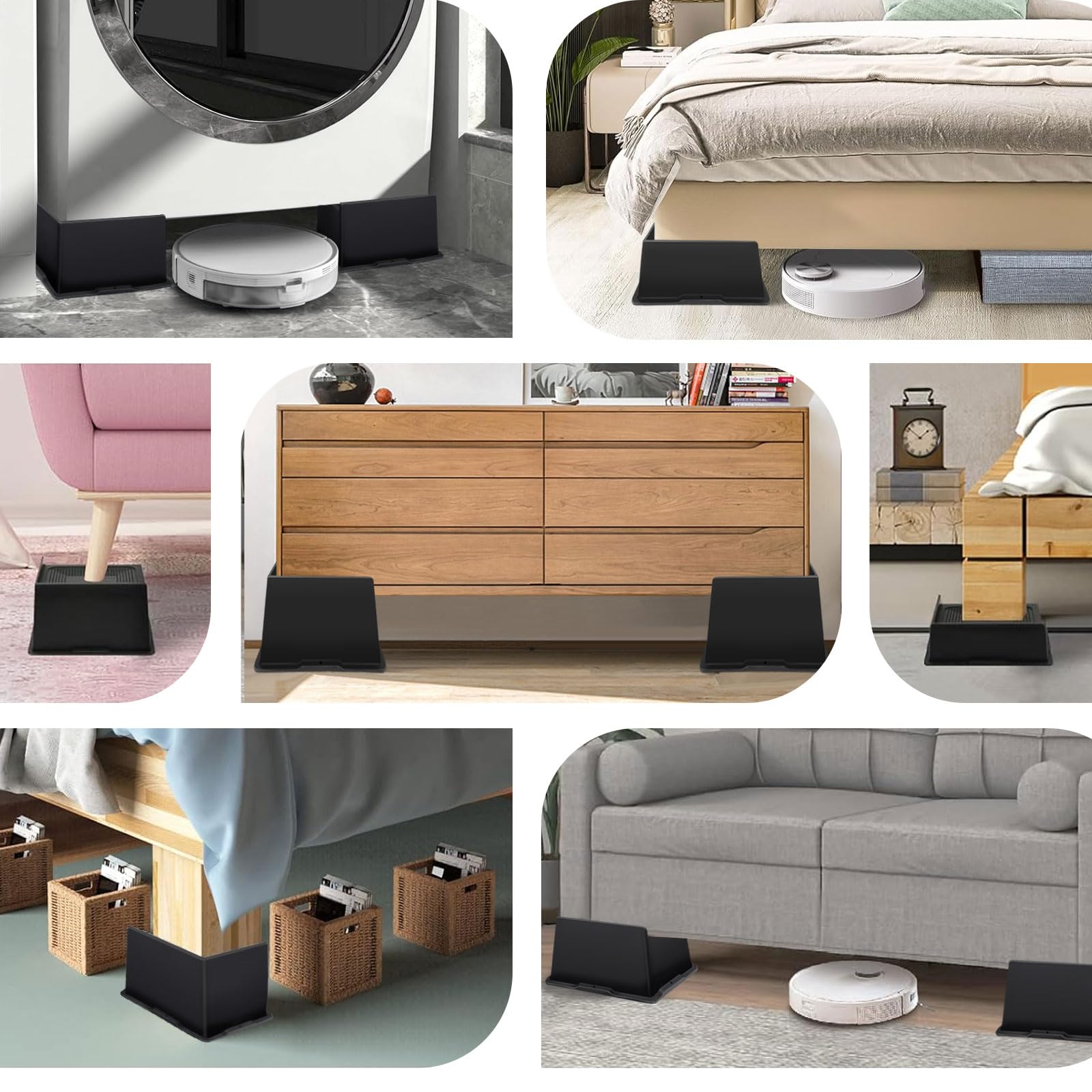 ANNKUT Elevadores de cama de 3 pulgadas resistentes, elevadores de sofá de gran tamaño, elevadores de muebles extra anchos para sofá, mesa, escritorio, cabecero, silla, elevador, bloques rectangulares