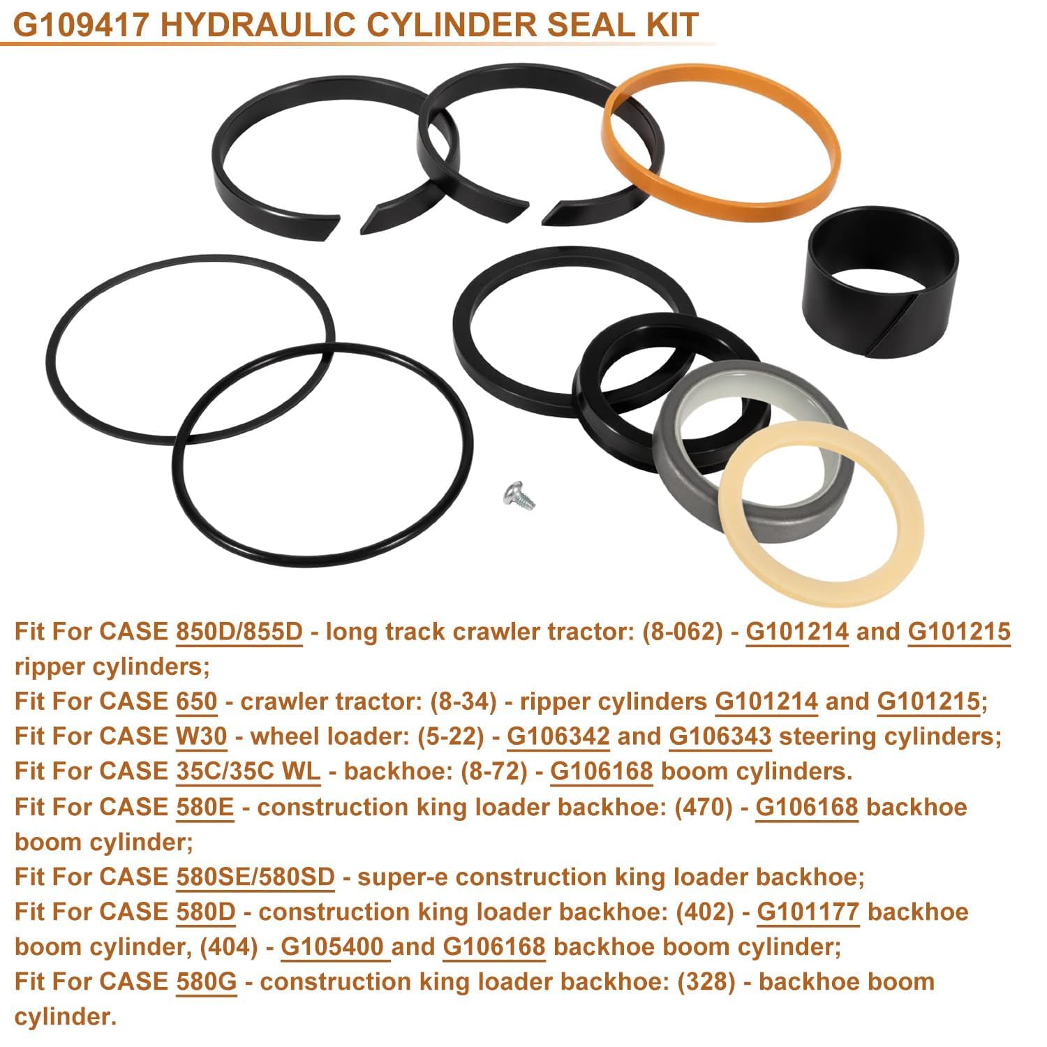 for Case 580E 580SE 580SD Whole Machine Seal Kit, Boakhoe Loader Bucket Hydraulic Cylinders Replacement Seal Kit G109504 G109452 G109456 G109417 G109423 G109460 Rebuild/Repair Seal