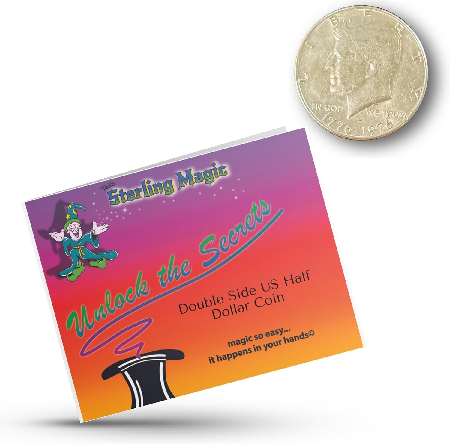 Ted's Sterling Magic Double Heads Half Dollar Coin with Video Instructions | Genuine US half dollar with trick instructions included. Perfect for coin magic routines and beginner or pro magicians alike.