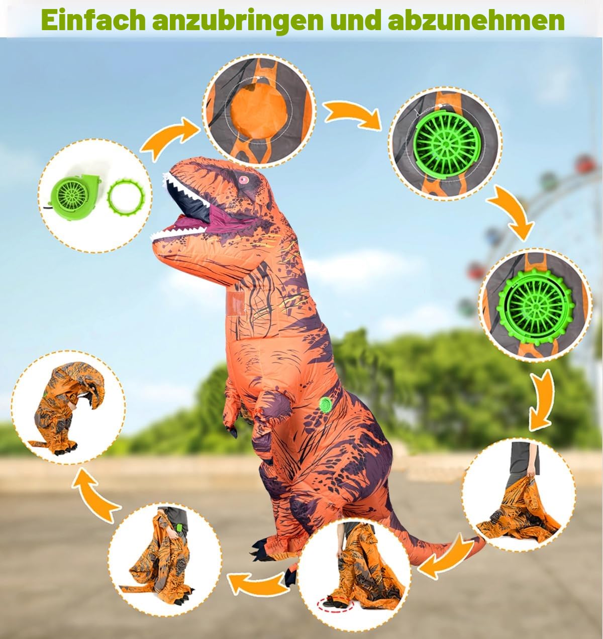 Aufblasbares Dinosaurier-Kostüm für Erwachsene, T-Rex, Dinosaurier-Kostüm, Erwachsene, lustiges Cosplay, Halloween