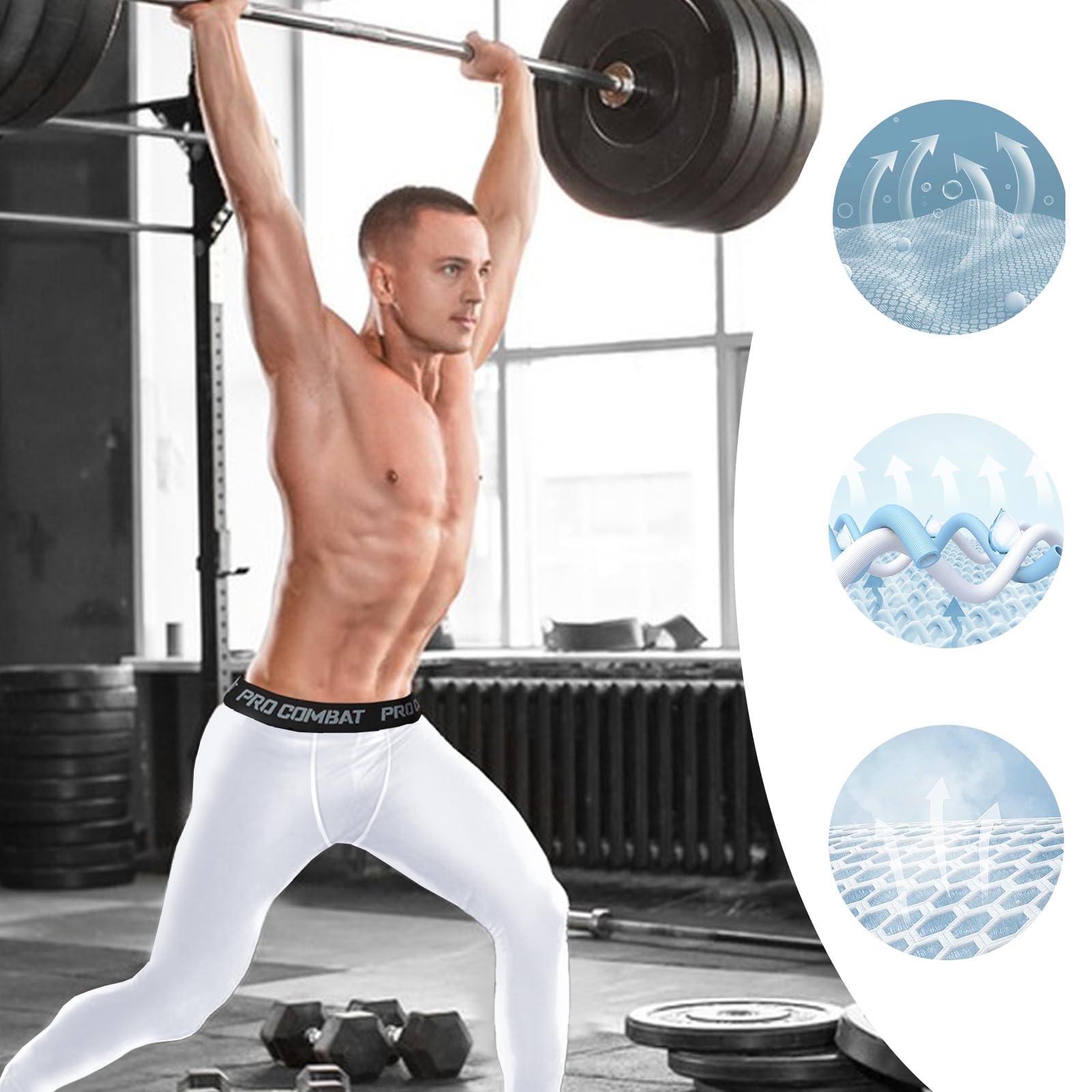 3/4 Compression Collants Legging Homme Running Pantalon de Compression Séchage Rapide Baselayer Long Tight léger Respirant Pantalon de Course Athlétiques Caleçons Fitness Basketball Gym