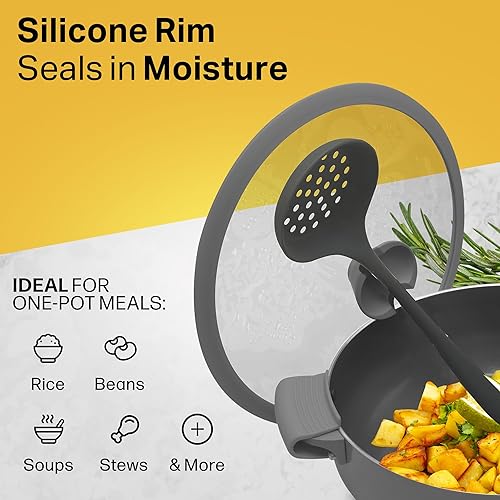 Miniatura 4 de Nativo Caldero de cerámica antiadherente no tóxico (horno holandés) con tapa de vidrio, soporte para cucharas, protectores de mango de silicona y