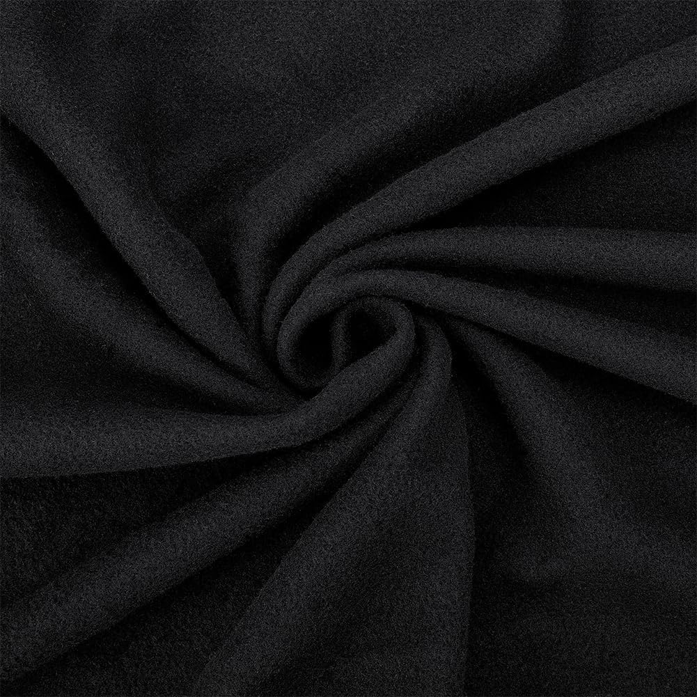 MAYJOYDIY 1m Black Polar Fleece Fabric 1.6m Solid Color Anti-Pill Fabric Patchwork Polyester Plush Fleece Cloth for Sewing, Throw Blankets, PJ Pants, Booties
