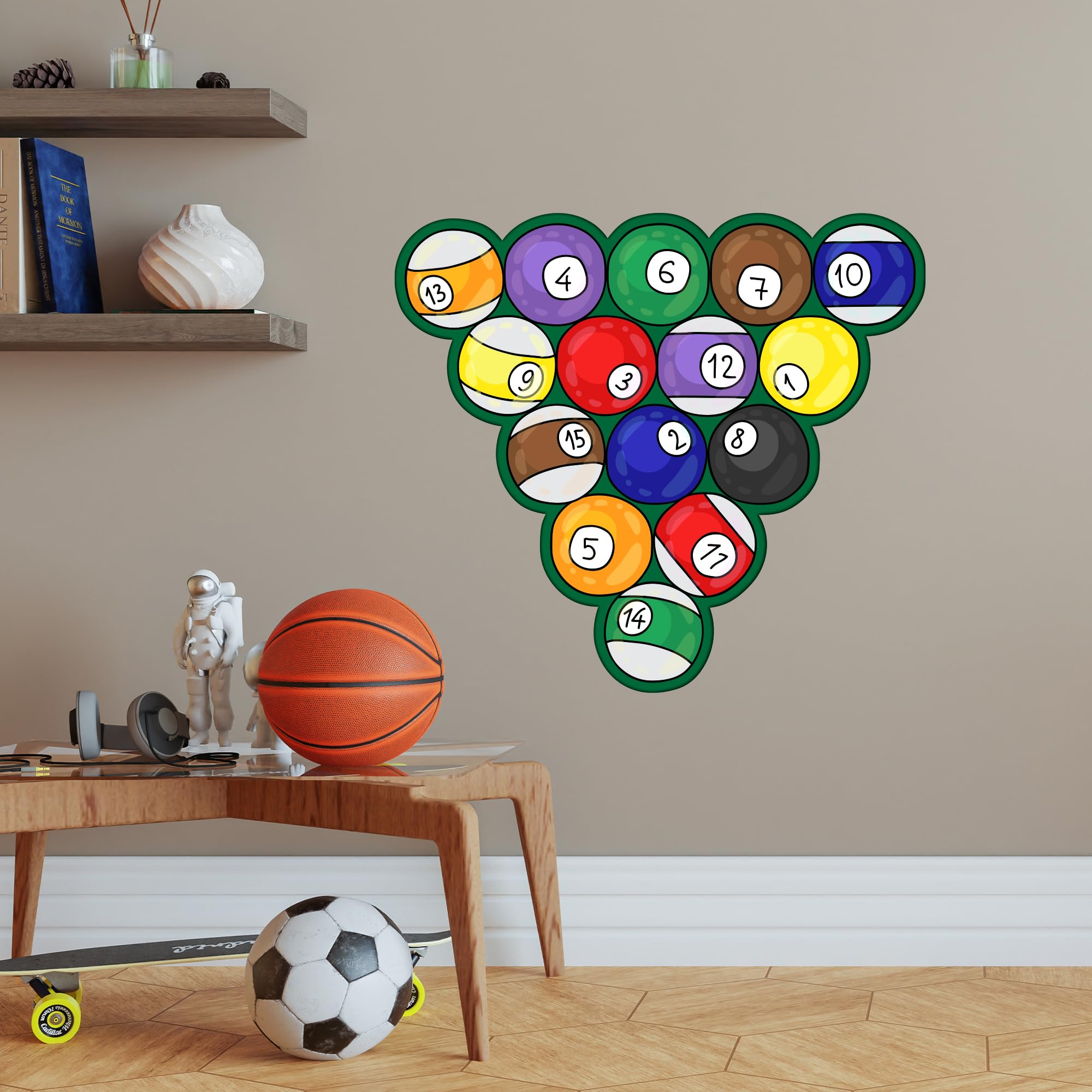 Themed Green Snooker Wall Sticker - Snooker Pool Balls Decal Wall Art (60Cm Width X 55Cm Height)