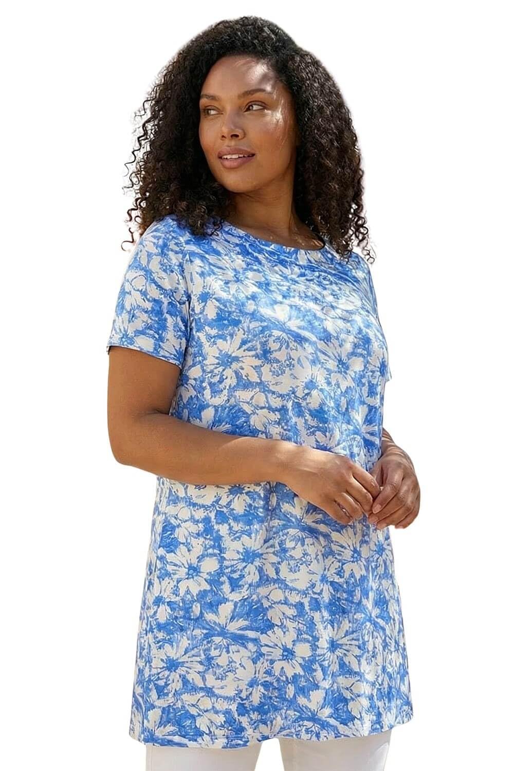 Roman Women's Navy Curve Bardot Floral Stretch Top In | : Size 20