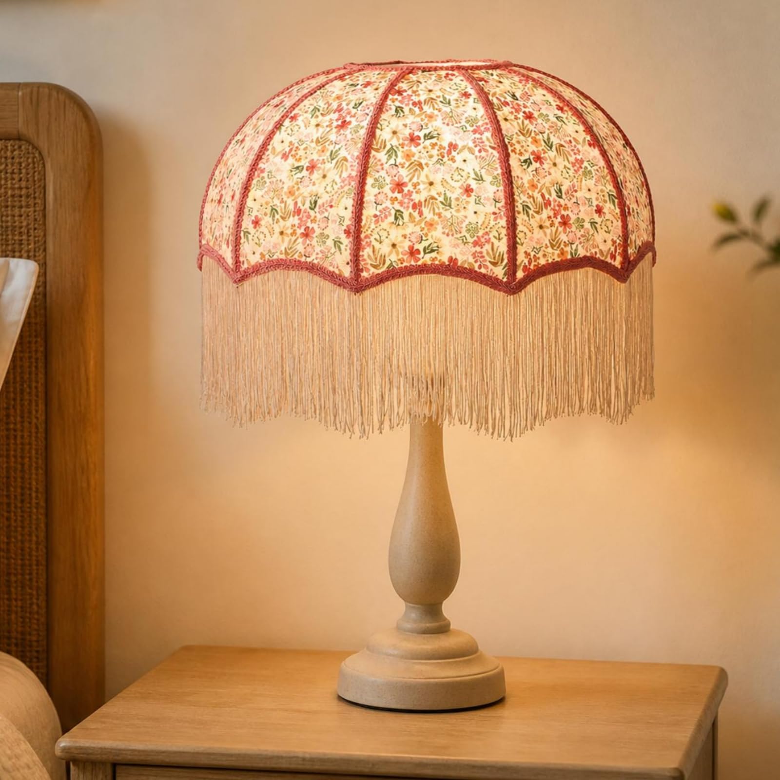 Abat-Jour Cloche Frangé, 40 Cm, Beige