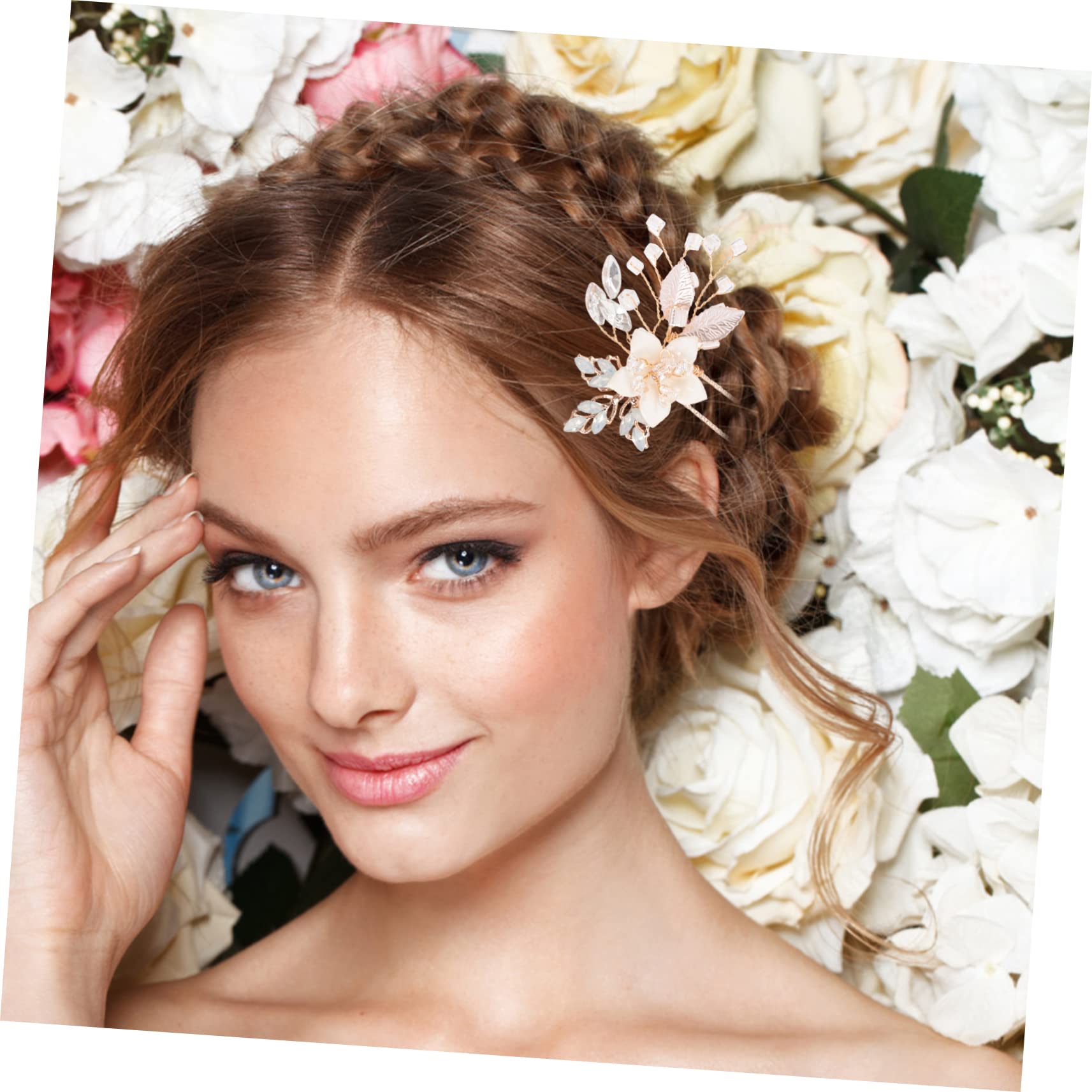 Housoutil 5 Pares horquilla para el pelo de la boda de la novia pinzas para el cabello de cristal pasadores de pelo de diamante tiara tocado de novia pasador de pelo de flores peine