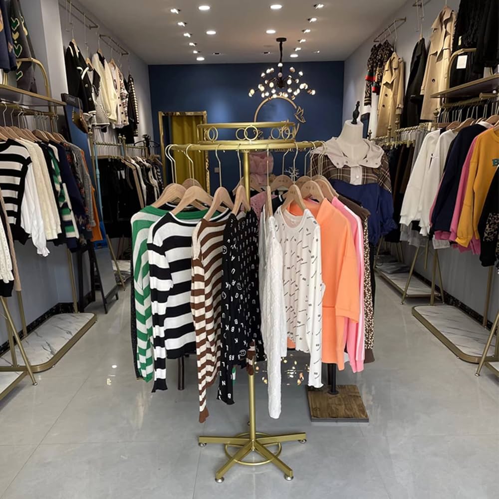 Amazon｜ZOUXIKOU 回転式 ハンガーラック, 円形のゴールド衣類