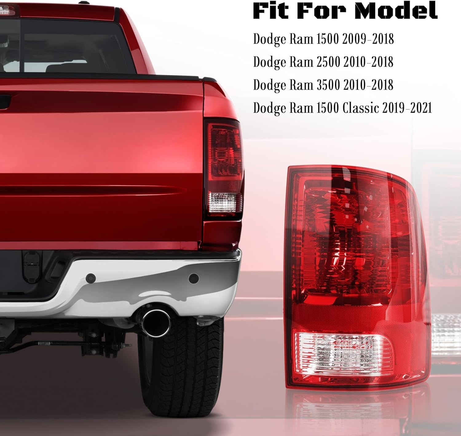 Right Side Tail Lights Assembly for 2009-2018 Dodge Ram 1500 2500 3500, OEM Style Ram Pickup Passenger Side Rear Brake Tail Signal Lamp Replacement with Bulb