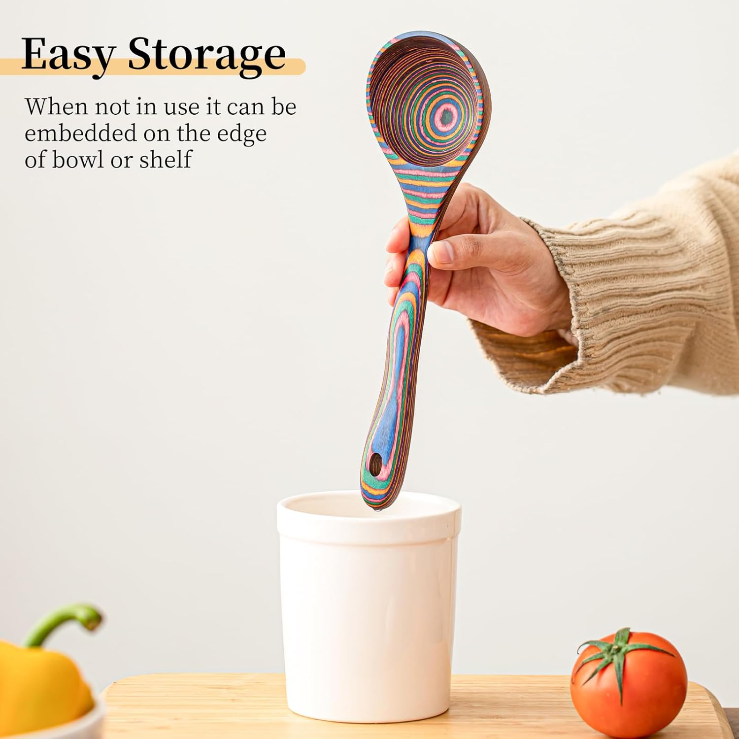 Gudamaye Pakkawood Rainbow Deep Soup Ladles,Pakkawood Ladle,10.6 inch Big Soup Ladle for Cooking,Deep Ladle Spoons,Wood Ladle, Wood Kitchen Utensils Set, Wooden Spoons for Cooking - Image 5