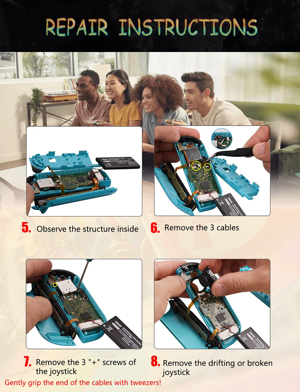 Joycon Joystick Joystick 3D analogique de rechange pour manette Nintendo Switch et Switch Lite (6 pièces)