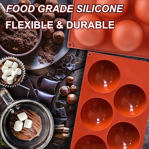 Miniatura 3 de Lerykin Paquete de 3 moldes de silicona extra grandes de 5 cavidades, molde de media esfera antiadherente para hacer bombas de chocolate caliente de