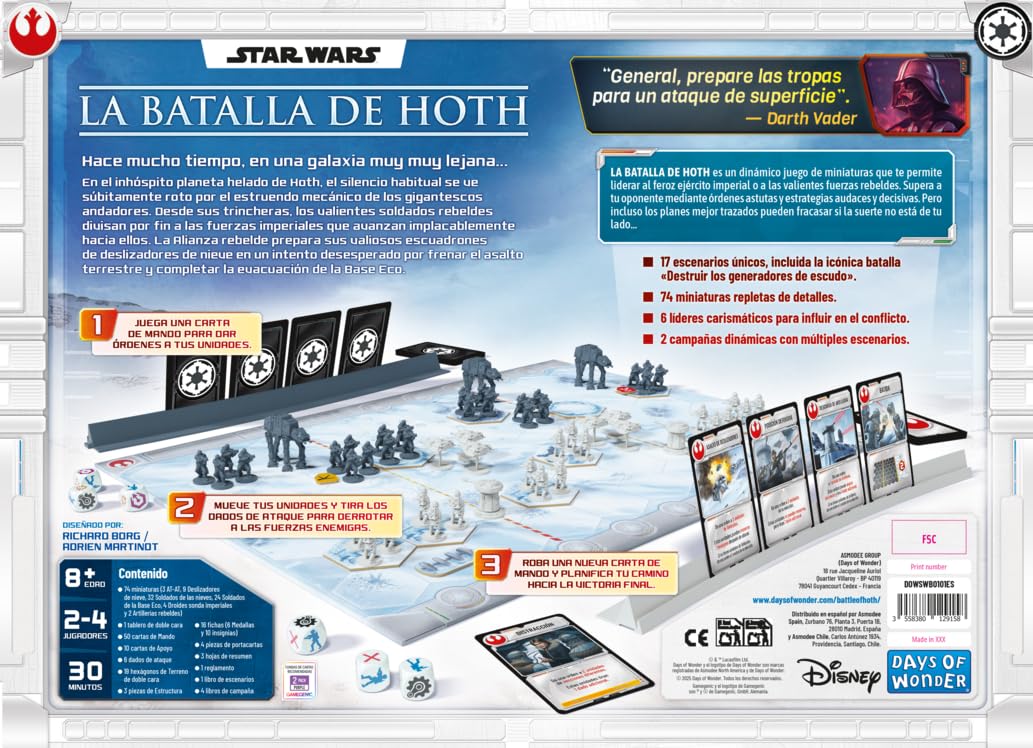 Asmodee Star Wars Bitwa o Hoth: Strategiczna gra planszowa dla 2-4 graczy od 8 lat, z 74 miniaturami i 17 scenariuszami, Imperium przeciwko Rebeliantom, Gra rodzinna- hiszpański