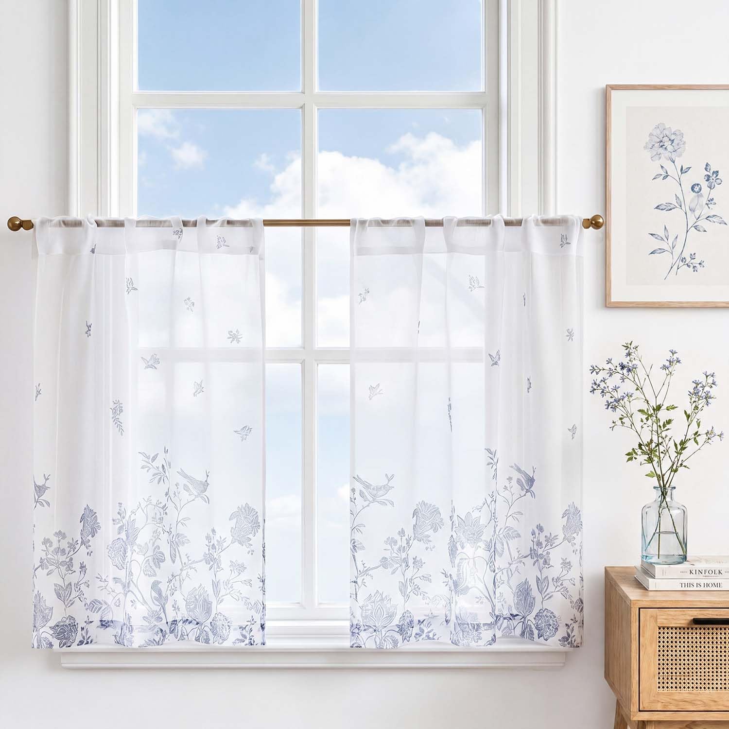 Rideaux brise-bise courts motif fleurs bohème pour chambre d'enfant
