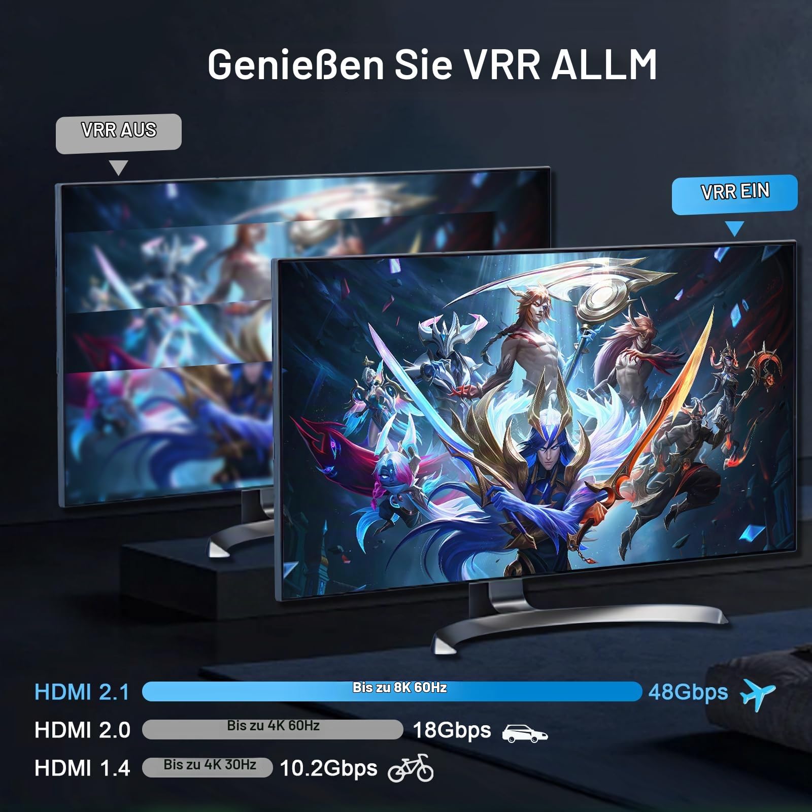 8K@60Hz 4K@120Hz HDMI 2.1 Splitter 1X4 Audio Extractor VRR ALLM HDCP2.3 HDR10 Optical SPDIF5.1 EDID Scaler 4K to 1080P HDCP Bypass Atmos Vision Dual Monitors for PS5 Xbox Soundbar Capture Card