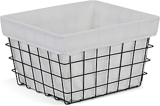 HomeRoots Rectangular White Lined and Metal Wire Storage