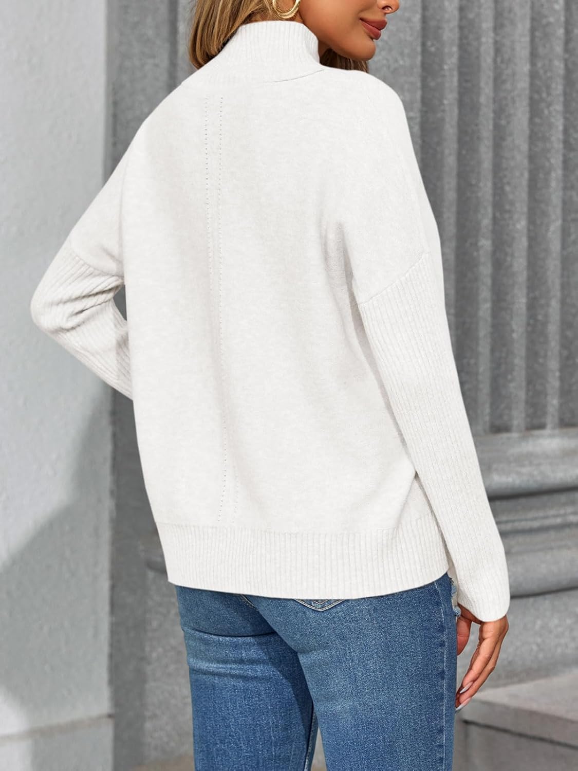 Saodimallsu Womens Mock Neck Sweater Tops Fall Long Sleeve Loose Casual Soft Knit Batwing Pullover Sweaters - Image 5