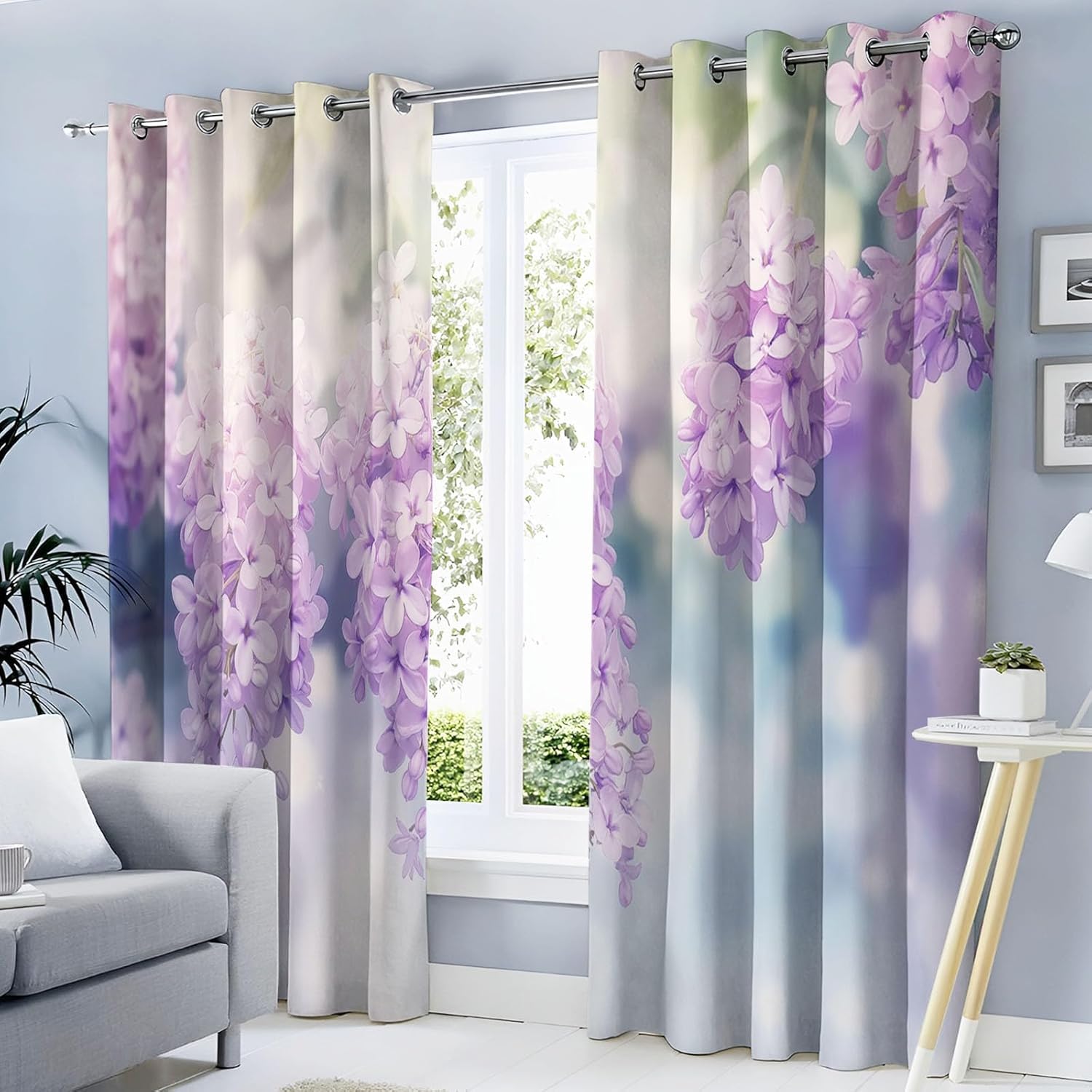 Rideaux occultants fleurs de lilas isolants et thermiques pour un sommeil protégé