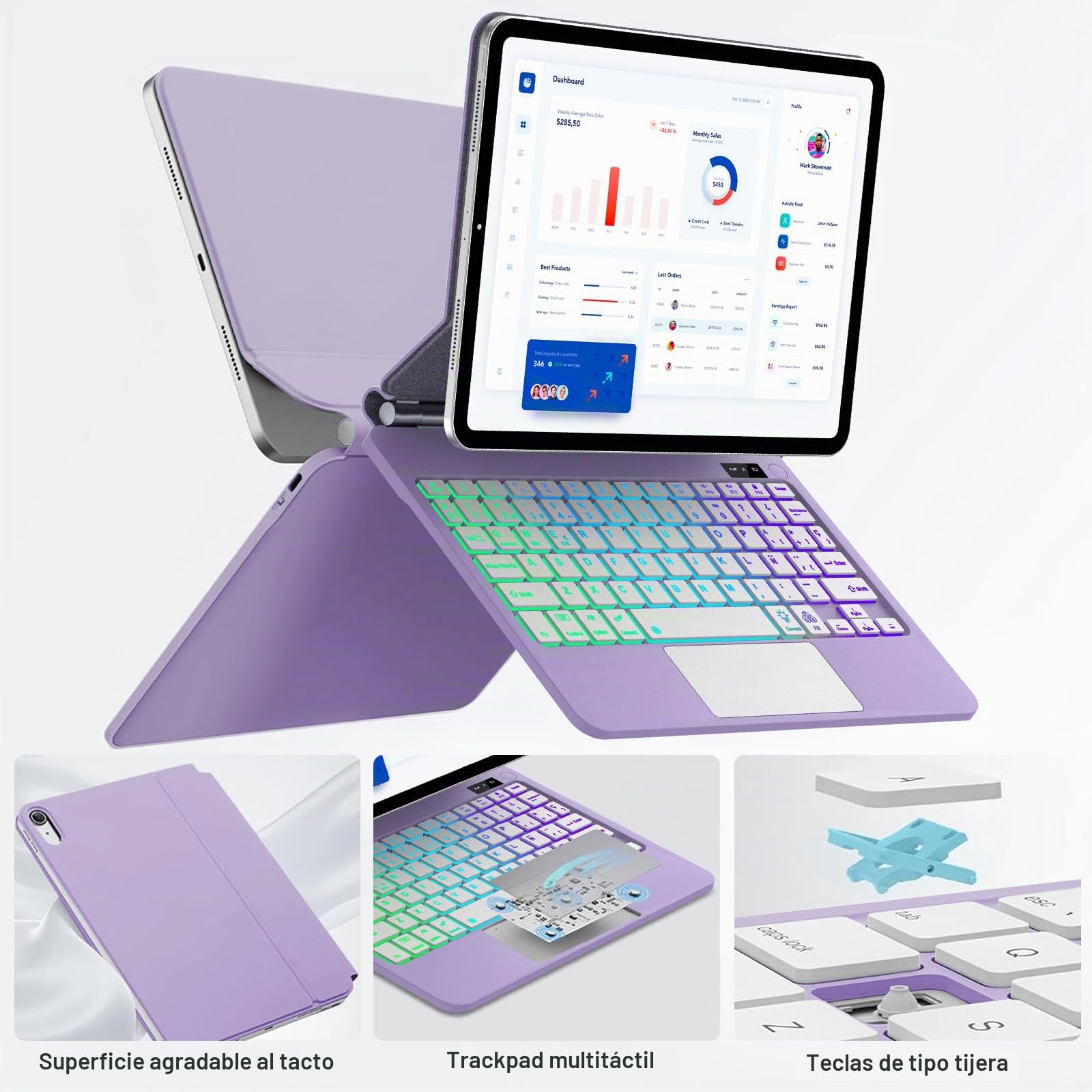 FOGARI Magic Keyboard para iPad A16 11 Generación 2025/10 Generación 10.9" 2022, Español Ñ Teclado para iPad 10ª/11ª Generación A16 Bluetooth Teclado con Trackpad, Púrpura