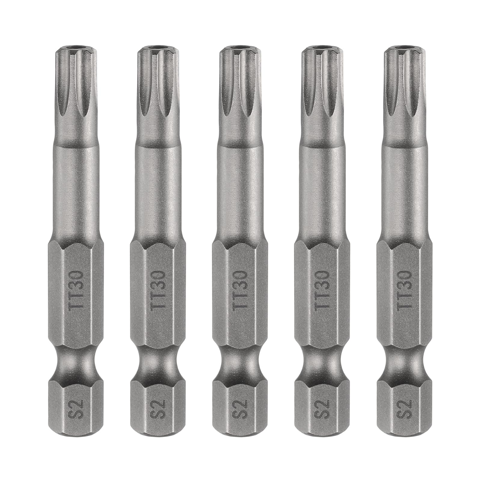 HARFINGTON 5pcs TT30 Security Torx Head Screwdriver Bit 2" (50mm) Long 1/4" Hex Shank Magnetic Tamper Proof 6 Point Star Screw Driver Drill Bits S2 Steel Hole Tip Industrial Power Tools