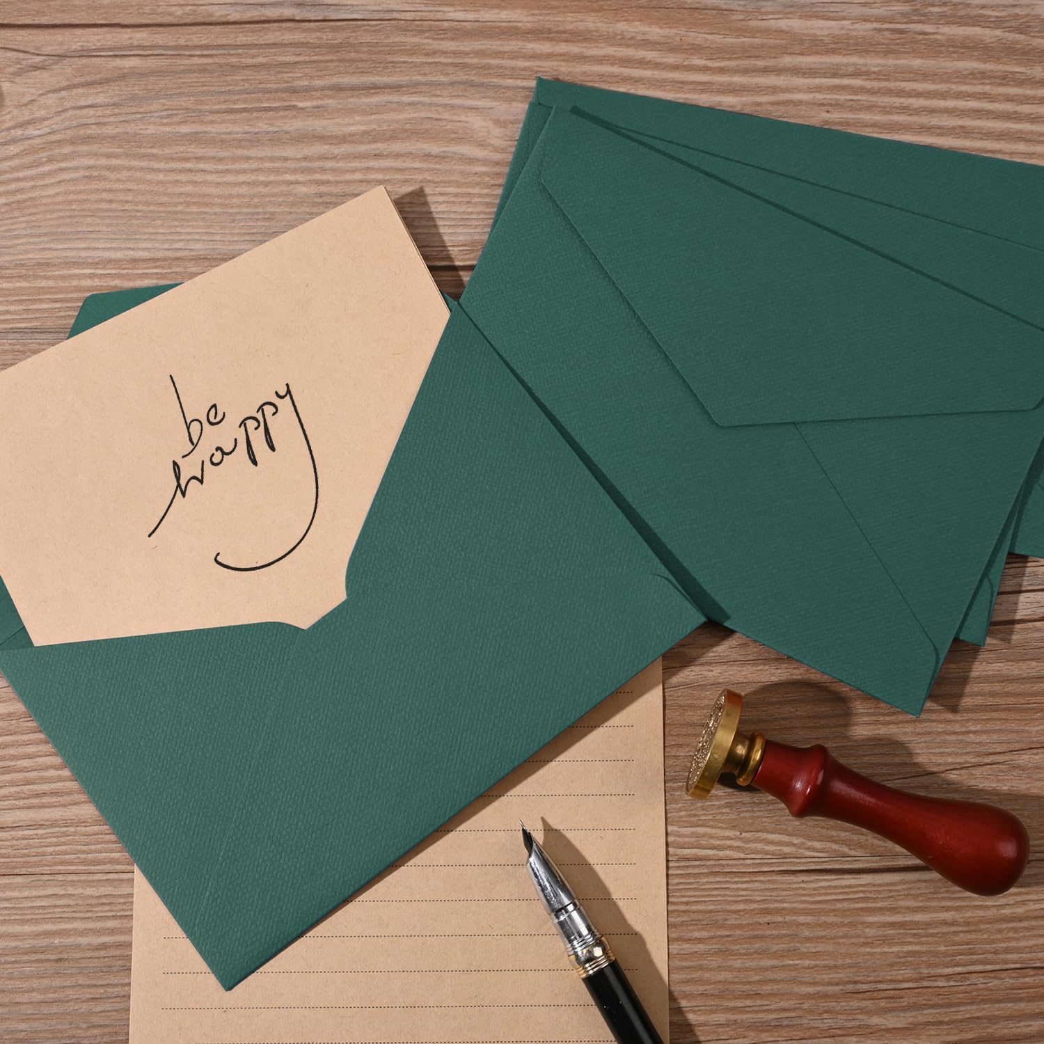 Set Vintage Carta da Lettere con Buste, 12 Buste Lino, 12 Adesivi Sigilli Cera, 24 Carte Kraft per Matrimonio