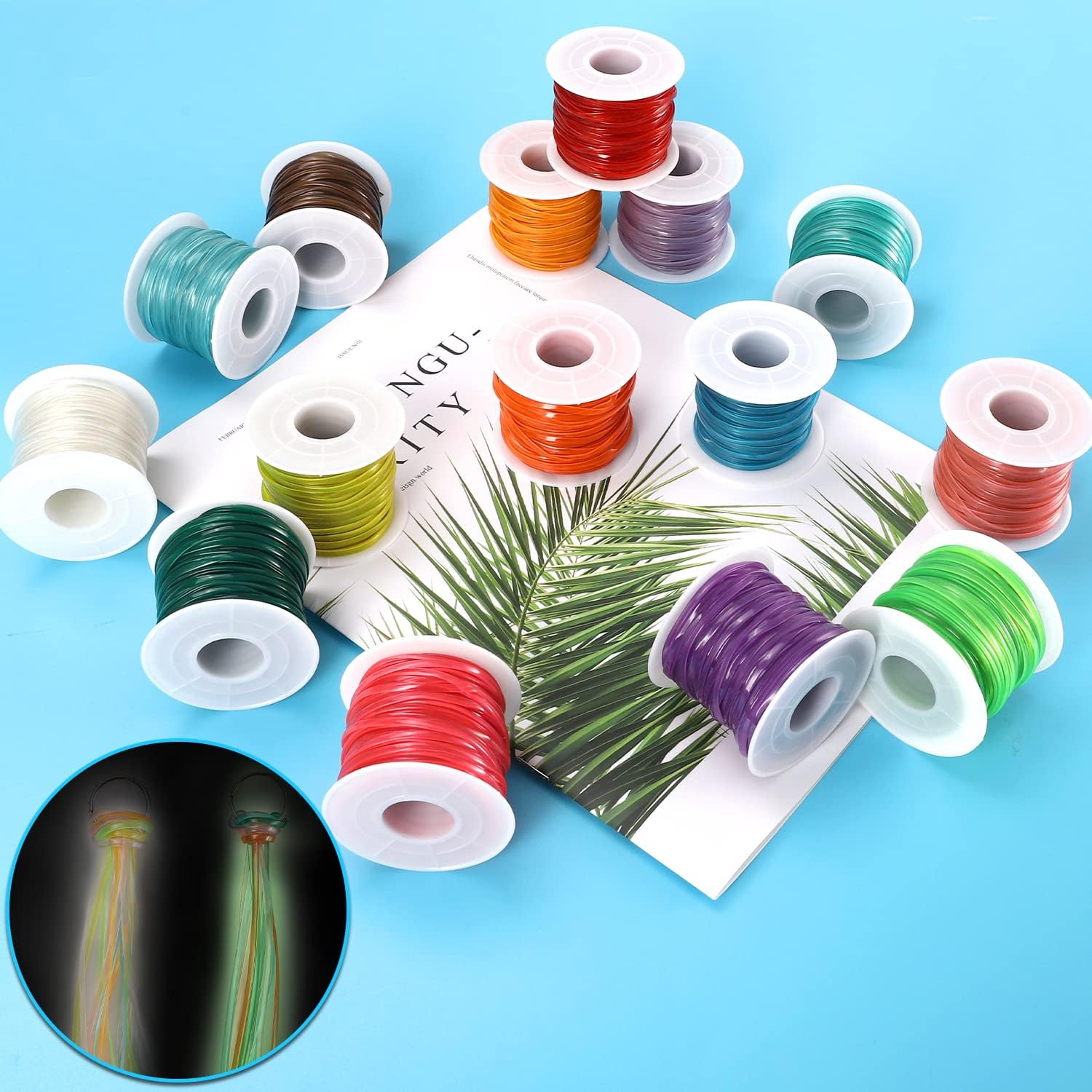 KAMJUNTAR Luminous Lanyard String,15 Rolls Gimp String Plastic Lacing Cord Plastic Lanyard Kit for Friendship Bracelets Jewelry Making DIY Boondoggle Gimp Kit