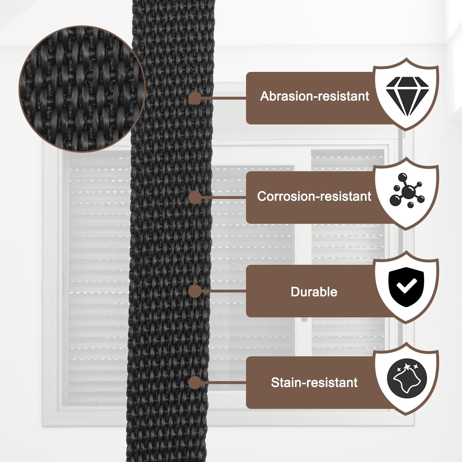 QUARKZMAN Sangle pour Volet Roulant 50M 23 mm pour les Enrouleurs Noir