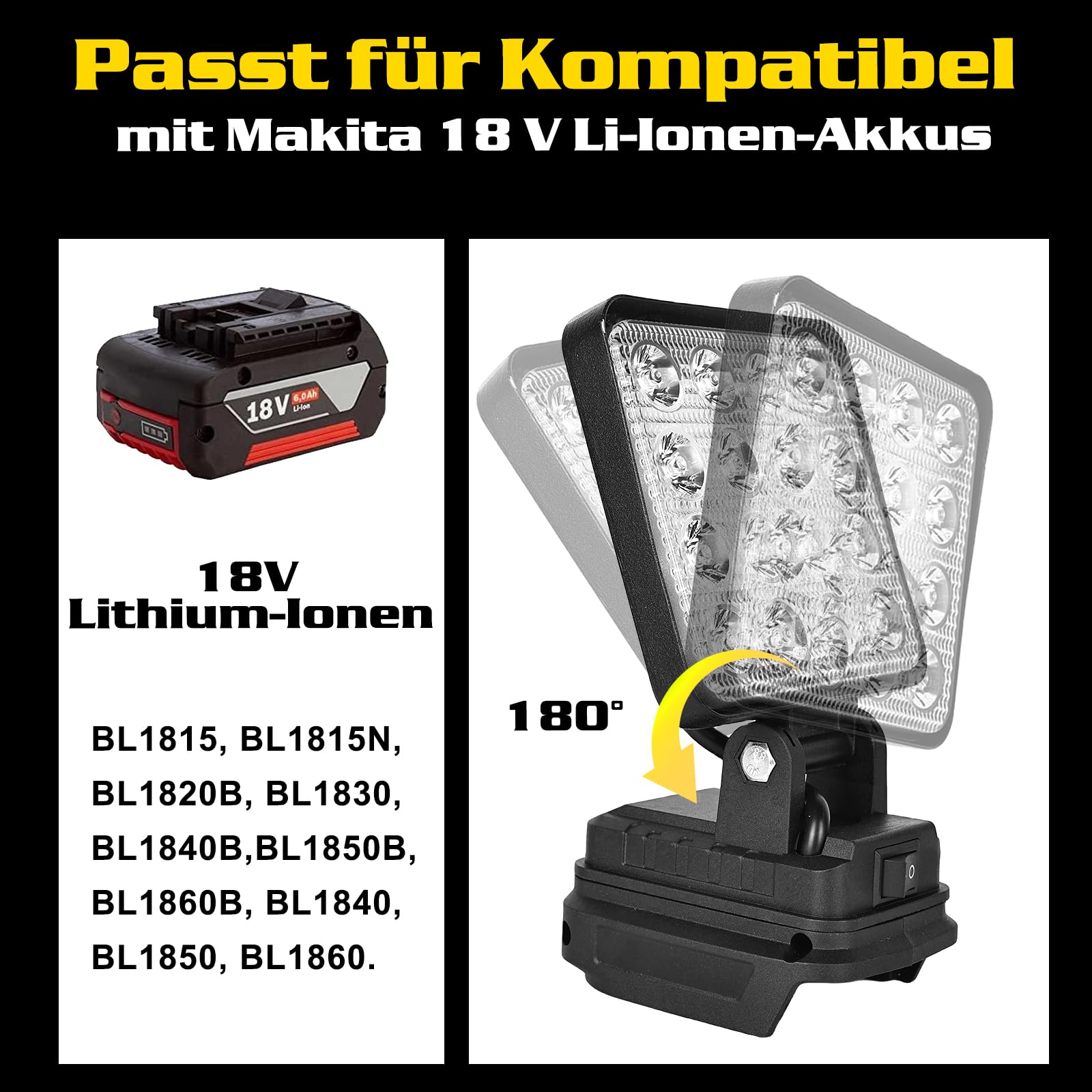 Lot De 2 Lampes à Batterie Pour Makita 18 V 27 W LED - Batterie