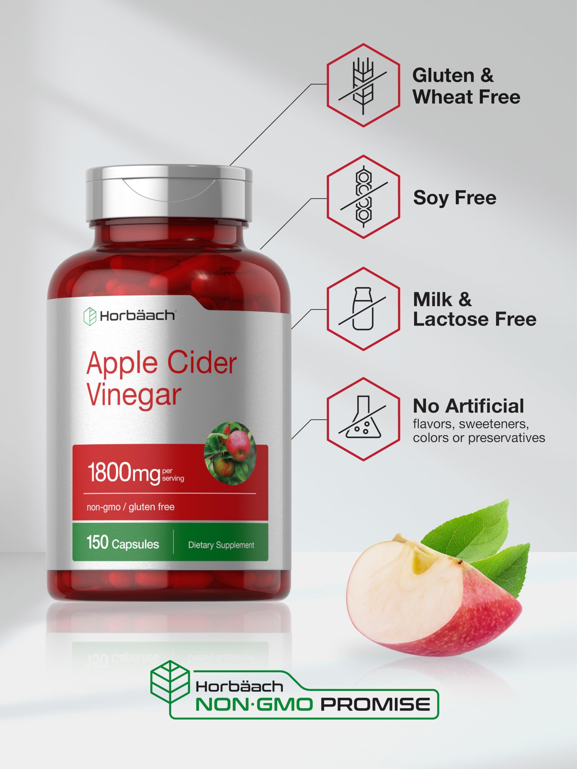 Horbäach Apple Cider Vinegar Capsules | 1800mg | 150 ACV Pills — Amazon image 5