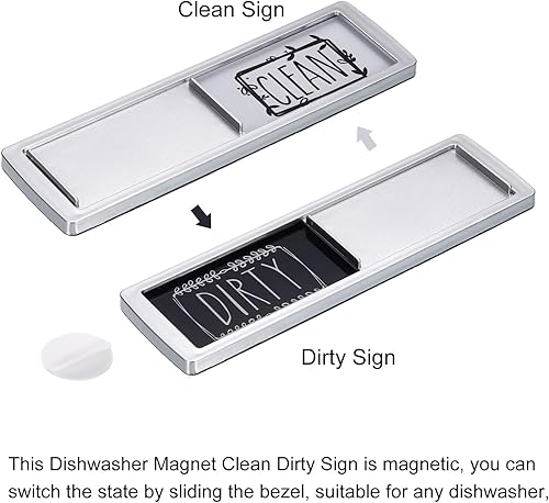 Miniatura 4 de MECCANIXITY Imán para lavavajillas con marco plateado, rectángulo, negro-blanco, goma opcional, magnético para lavavajillas, indicación de