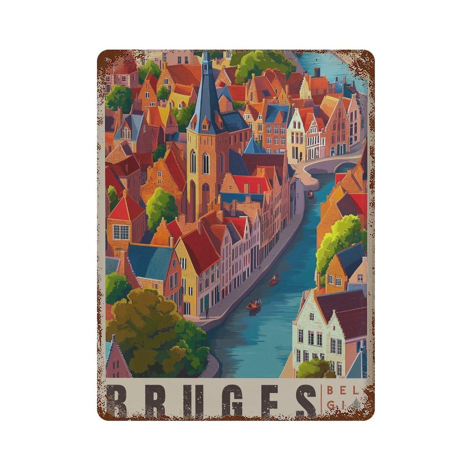 xiaoxiaoshen Bruges Belgium Travel Europe Wall Decor Art Metal Tin Poster Modern Home Decor Art Home Bar Shop Decorations Vintage Sign 40x30cm