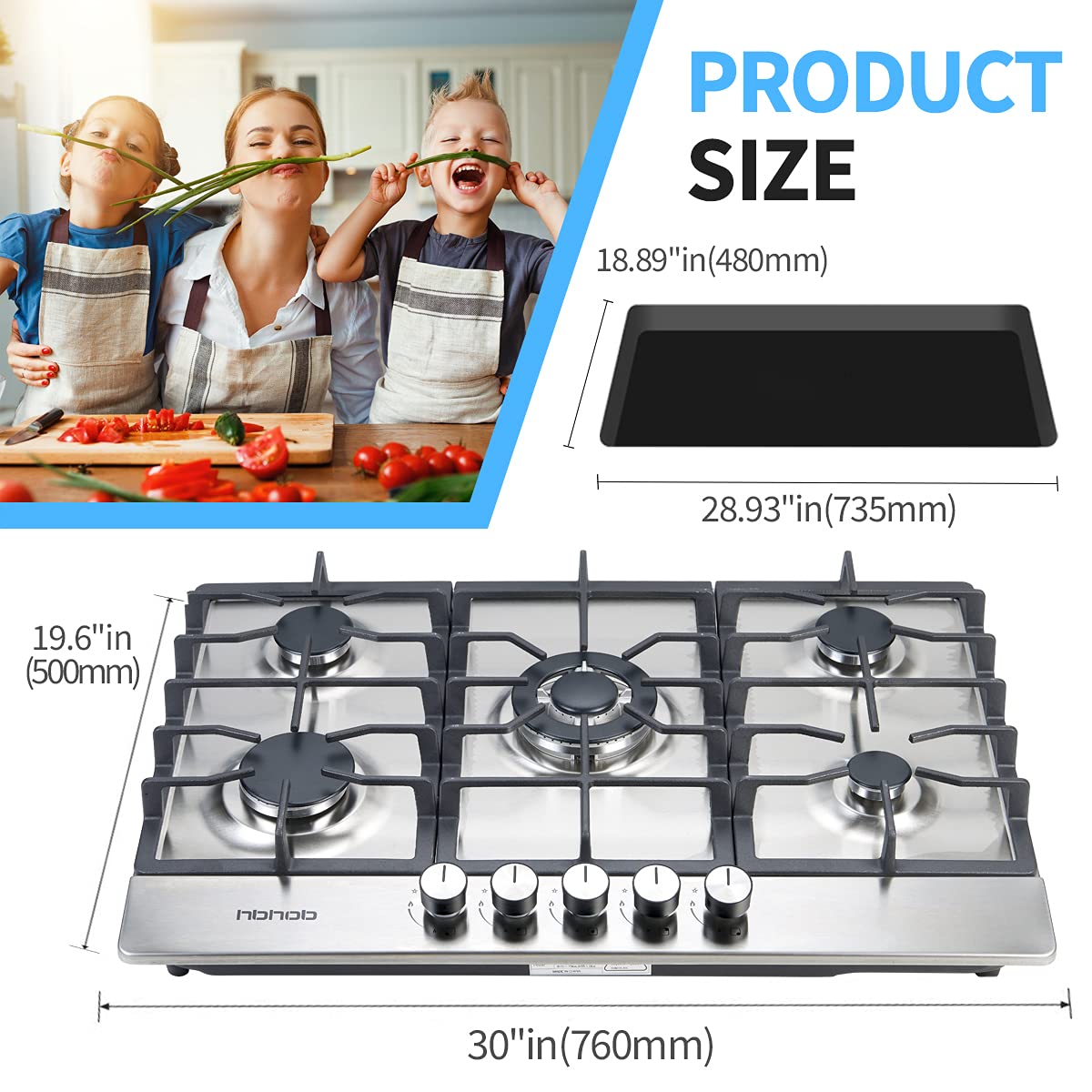 Gas Cooktop, HBHOB 30 Inches 5 Burners Gas Stove Gas Hob Stovetop