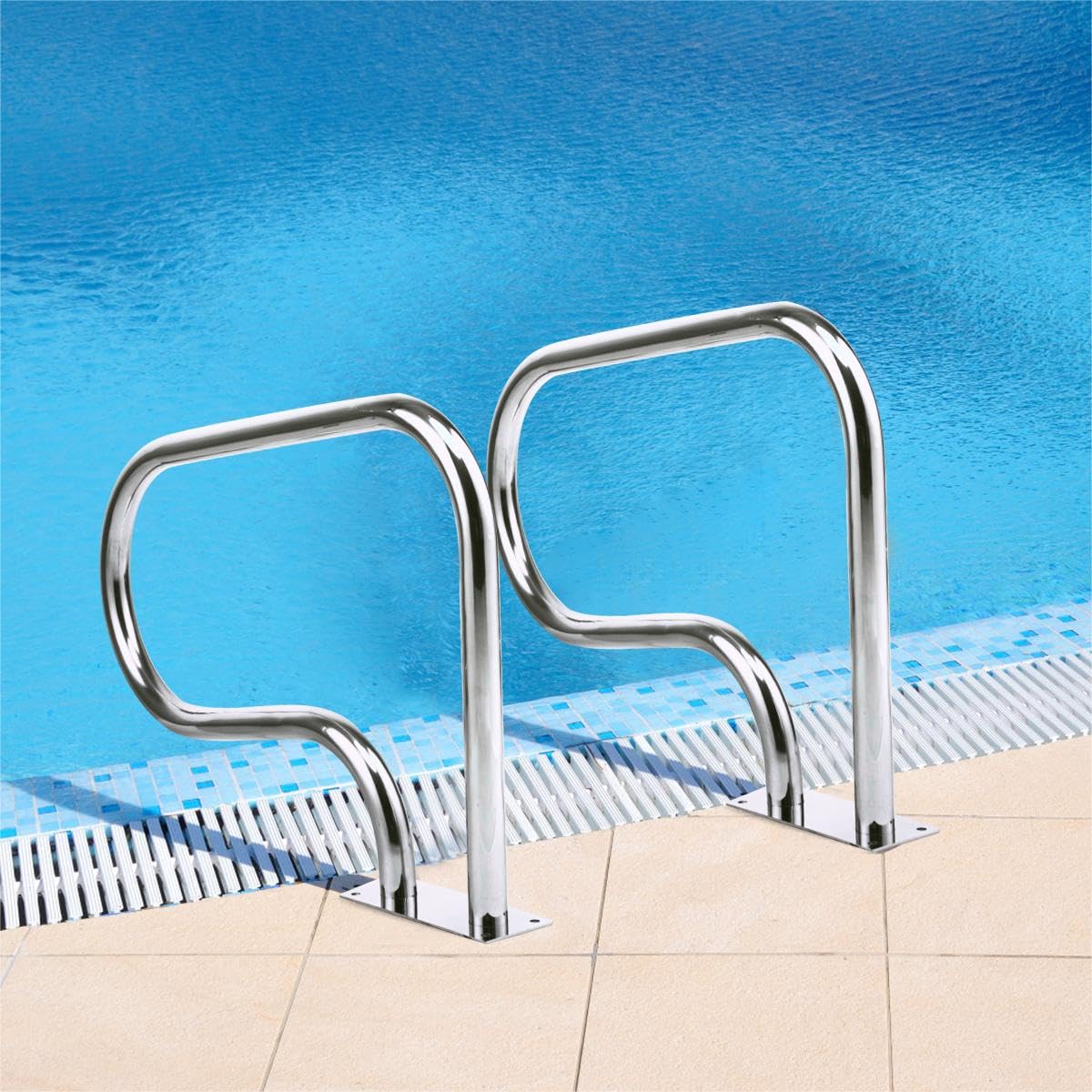 SOARS Pasamanos de Piscina de 81 x 57 cm, Barandilla Piscina de Diseño Curvo, Soporte para Piscina con Capacidad de Carga de 200 kg, ideal para Piscinas, Balnearios, Parques Acuáticos, SPA, 1 Pieza