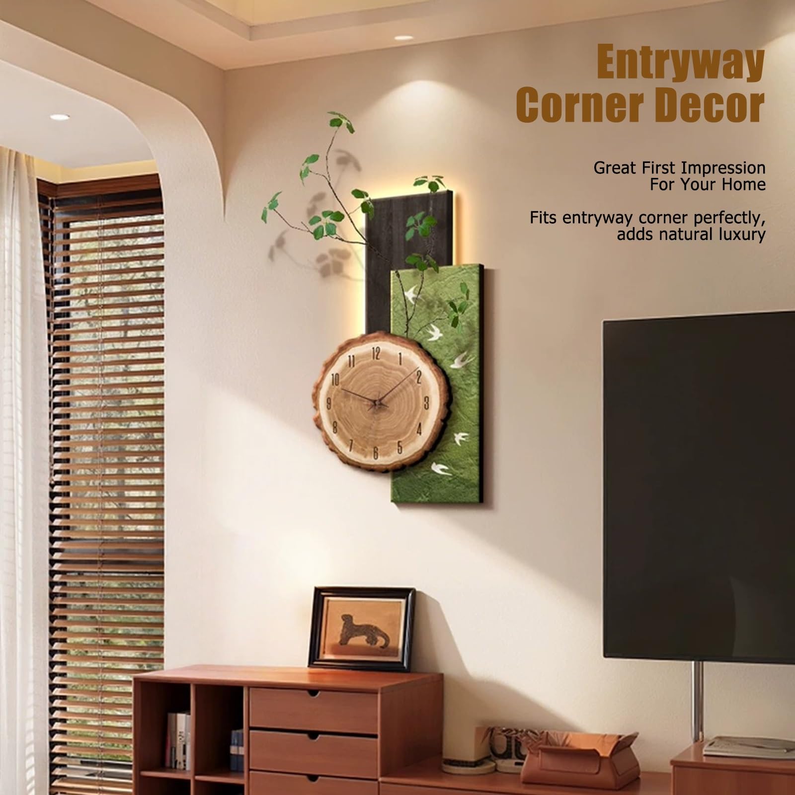 Reloj de Pared Grande para Salón con LED, Reloj 3D Moderno de Madera y Metal, Reloj de Pared Geométrico a Pilas para Cocina Dormitorio Oficina